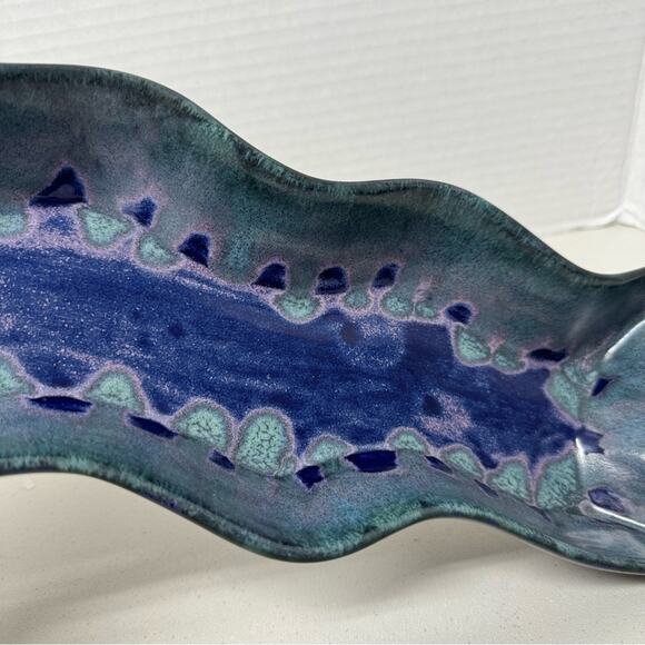 Sheepscot River Pottery Ocean Blue Wavy Tray Pink Glitter Serving Platter - Picture 5 of 8